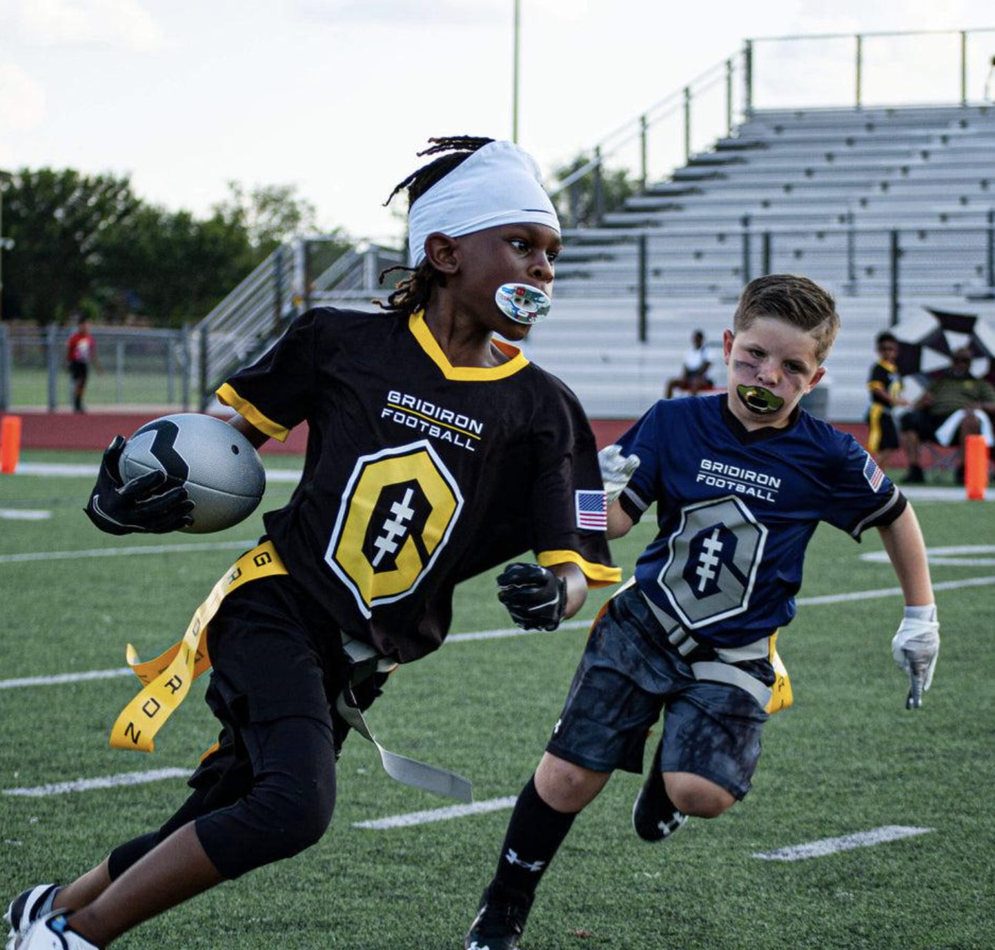 Young athletes competing in flag football